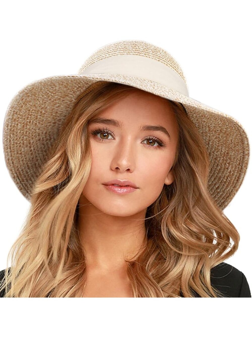 Stylish Wide Brim Straw Hat for Women - UV Protection Beach Travel Accessory